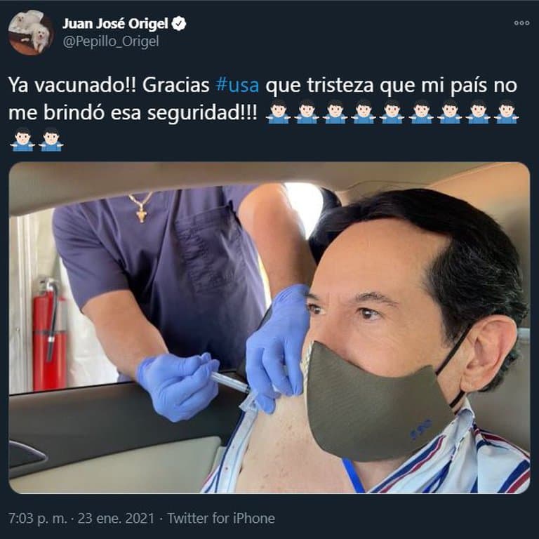 Pepillo Origel también compartió en sus redes sociales cuando se vacunó en Miami, al visitar el país como turista, y causó polémica, que después lo obligó a salir a pedir disculpas.