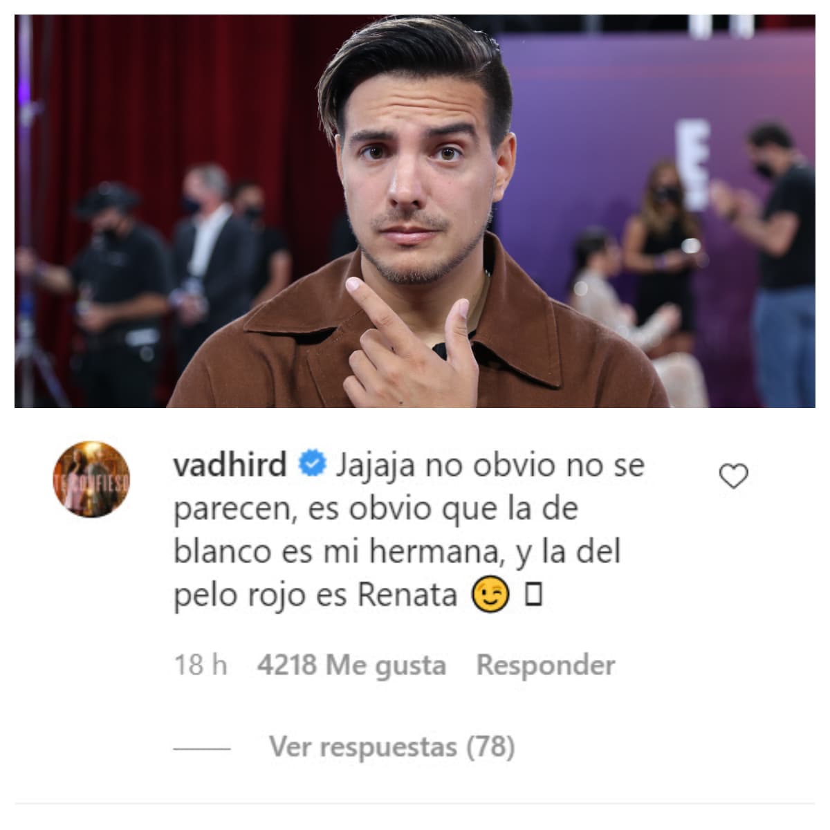 Vadhir Derbez, medio hermano de Aislinn, quedó 'confundido' al asegurar que la de rojo era Renata Notni, cuando en realidad se trataba de su hermana. 
<br>