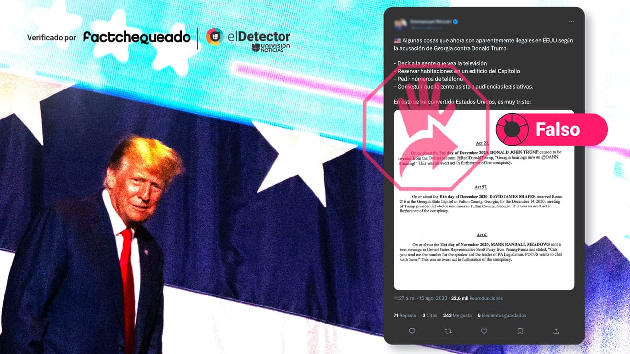 Es falso que a Trump lo estén imputando en Georgia por pedir a la gente que vea televisión 