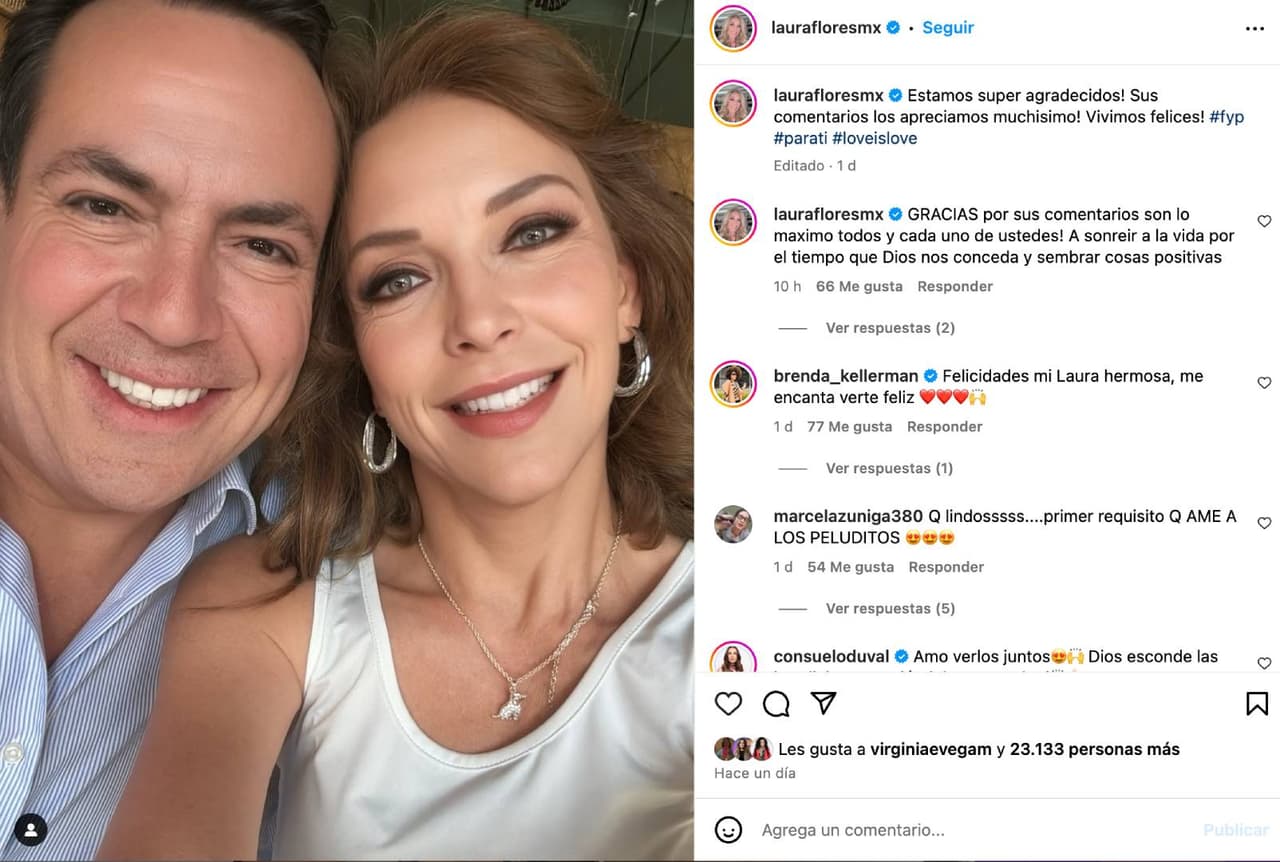 Lalo Salazar y Laura Flores comparten foto.