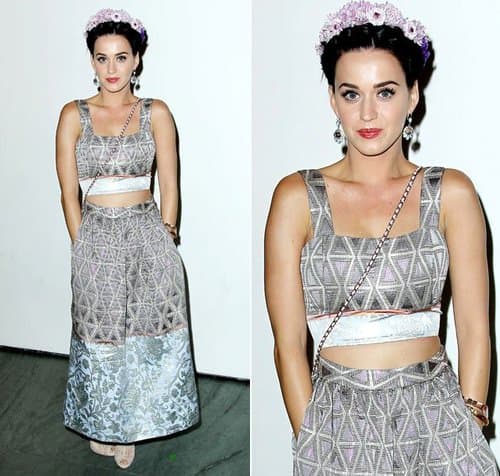 Otra cantante que también lució un peinado similar al de 
<b>Frida Kahlo </b>con una corona de flores, fue la americana 
<b><a href="https://www.univision.com/temas/katy-perry">Katy Perry</a></b>.