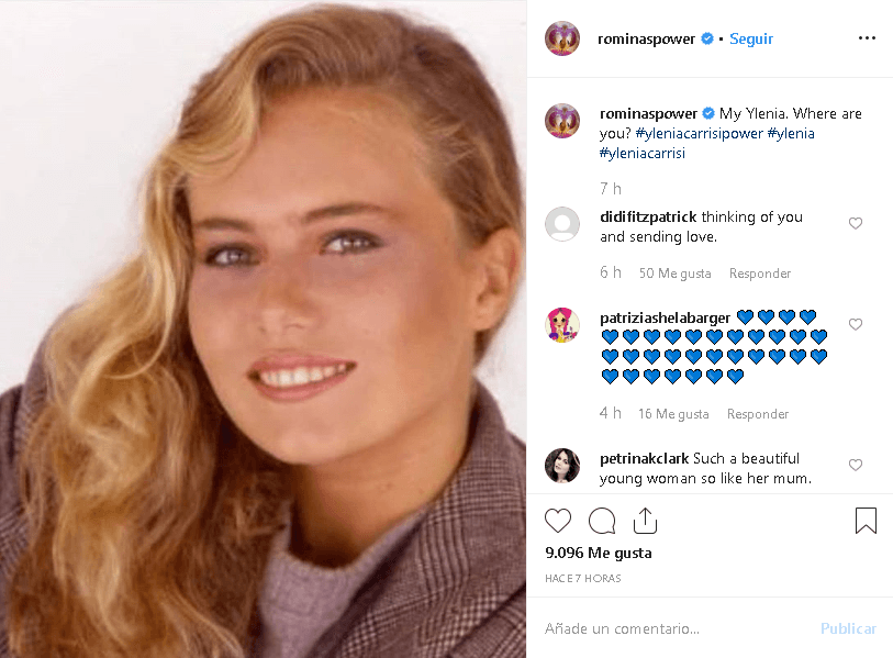 Horas después, en la mañana de este lunes 4 de noviembre, Power publicó 
<b><a href="https://www.instagram.com/p/B4cTvXyHWqf/" target="_blank">otra foto de su hija</a></b> (la mayor de cuatro) y escribió: "Mi Ylenia 
<b>¿Dónde estás?"</b>.