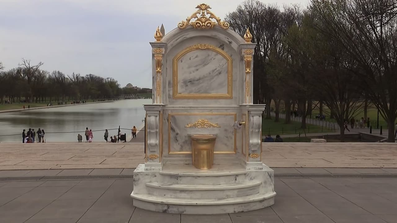 Artistas instalan trono dorado frente al Lincoln Memorial