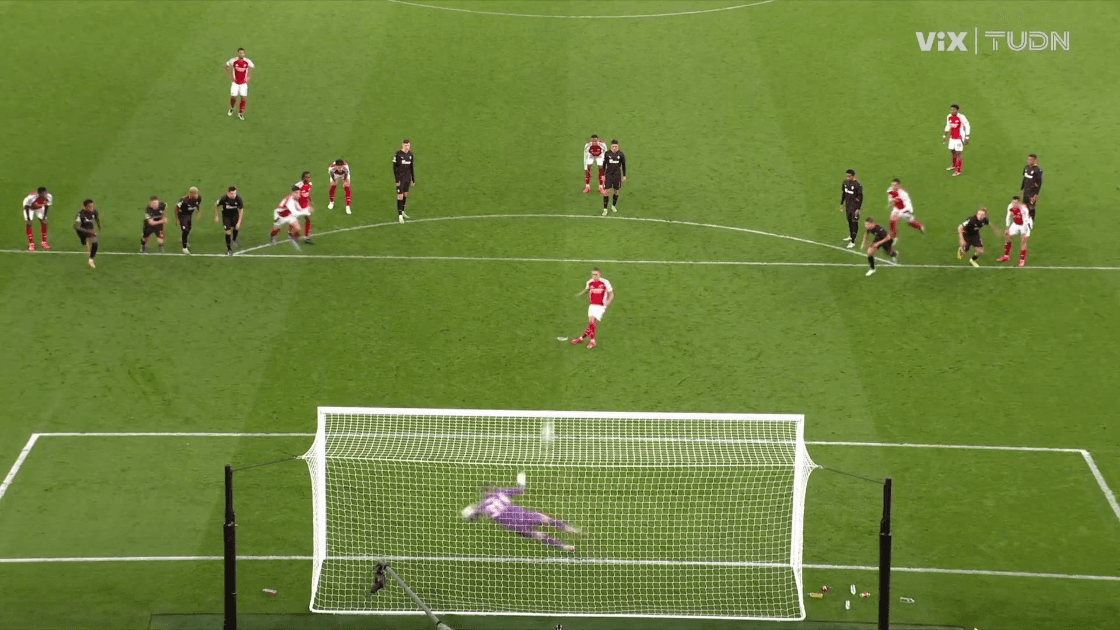 ¡Arsenal falla penal! Riznyk se luce y le ataja el disparo a Trossard
