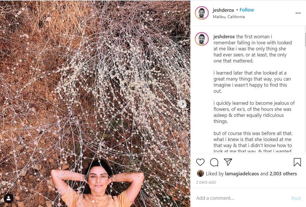 La colgó el pasado lunes 26 de octubre y en ella escribió un extenso mensaje en inglés: "La primera mujer de la que recuerdo que me enamoré me miró como si fuera lo único que había visto en su vida. O al menos, el único que importaba". 
<br>