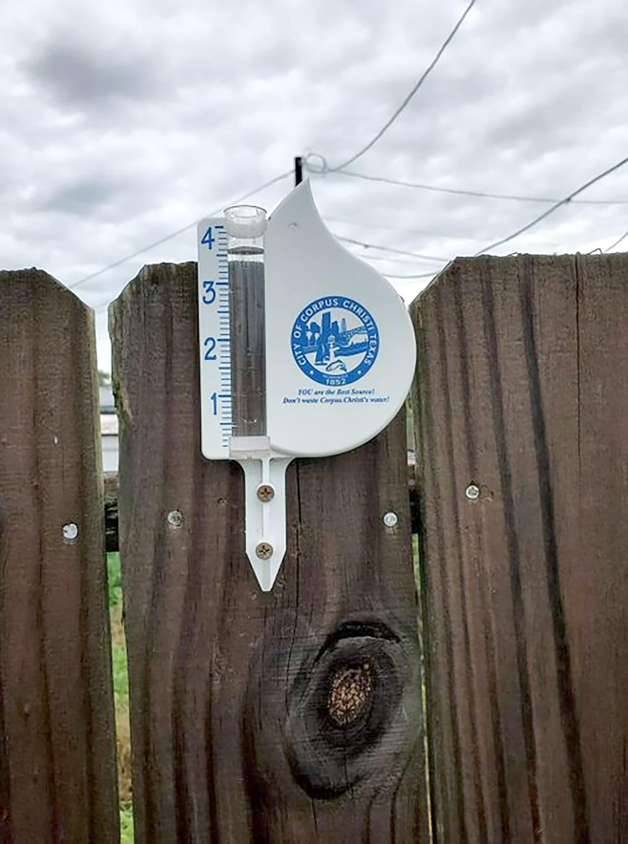 Esta otra imagen, también de Corpus Christi, muestra cómo las fuertes lluvias del jueves por la noche llenaron casi cuatro pulgadas de agua en un tubo.