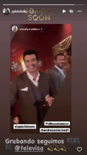 Soto explicó, en entrevista para el programa Hoy, que tendrá una pequeña e importante participación en la historia. Además, dejó ver su emoción por volver a trabajar con Aracely en una telenovela, quien fue su pareja sentimental hace 20 años, al compartir el clip en su Instagram: “Grabando seguimos”, escribió en Instagram. 
<br>
<br>