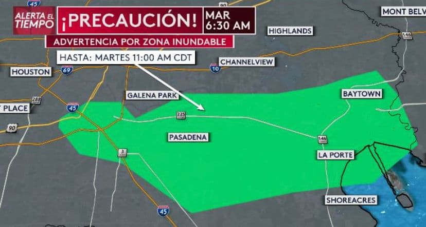 Emiten advertencia por zona inundable para los condados Chambers y Liberty