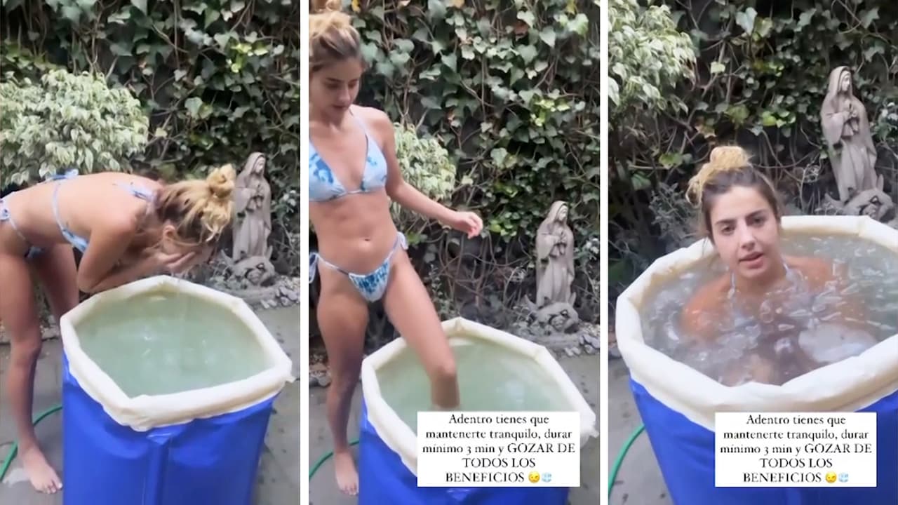 Michelle Renaud se sumerge en bikini a un balde de agua fría y lleno de hielo