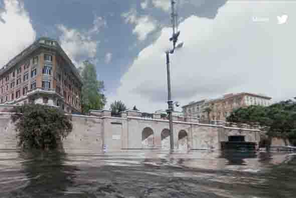 Esta organización, creada por un par de agencias, muestran un importante y devastador impacto. En esta otra foto de Roma se puede ver el efecto en la ciudad si no se hace algo a tiempo. Foto tomada del sitio worldunderwater.org.
