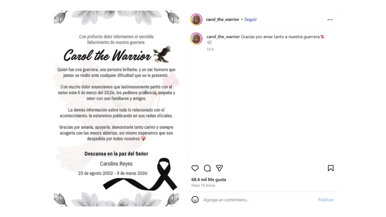 Así se anunció la muerte de Carol The Warrior.