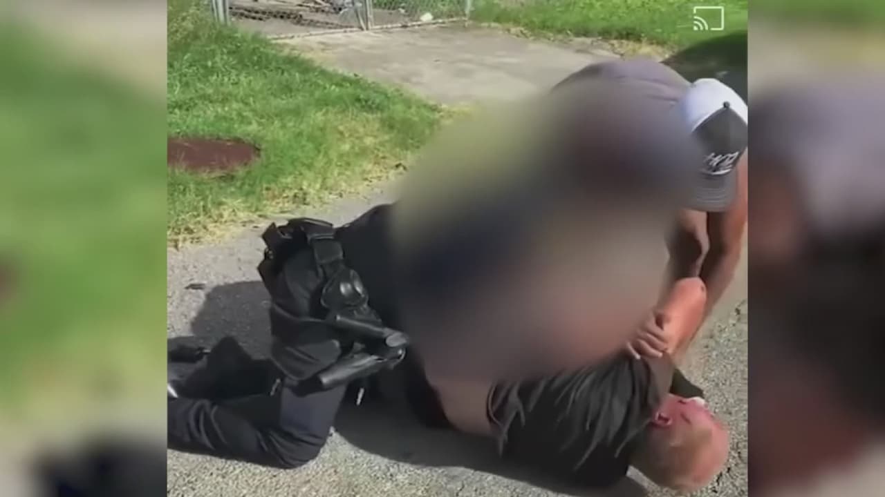 Hombre con entrenamiento en artes marciales ayuda a oficial a arrestar a un sospechoso