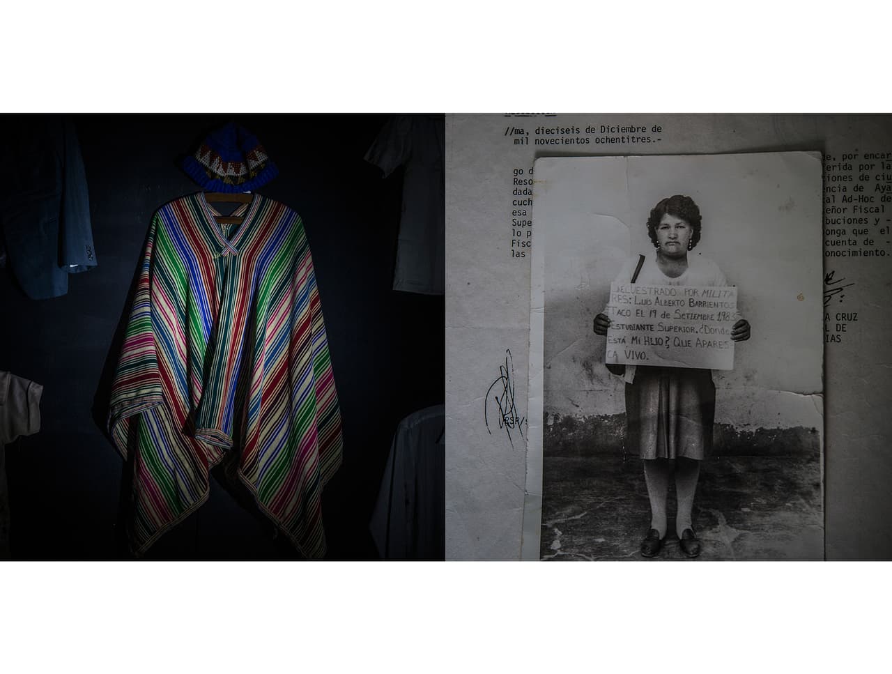 <b>DOCUMENTS.</b> The clothing of those who were disappeared or killed in acts of political violence says just as much as the paperwork in legal cases pursued by family members. Here, Celsa Taco fights for her son, who disappeared on Sept. 19, 1983.
<br>