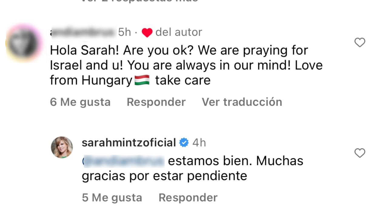 Sarah Mintz confirmó con este mensaje que ella y su familia estaban "bien" tras los ataques.