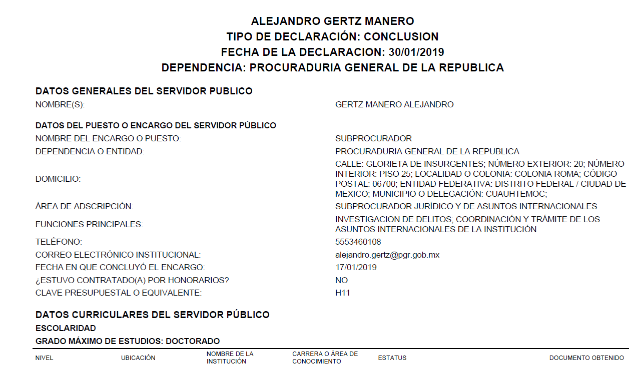 Declaración patrimonial de Alejandro Gertz Manero