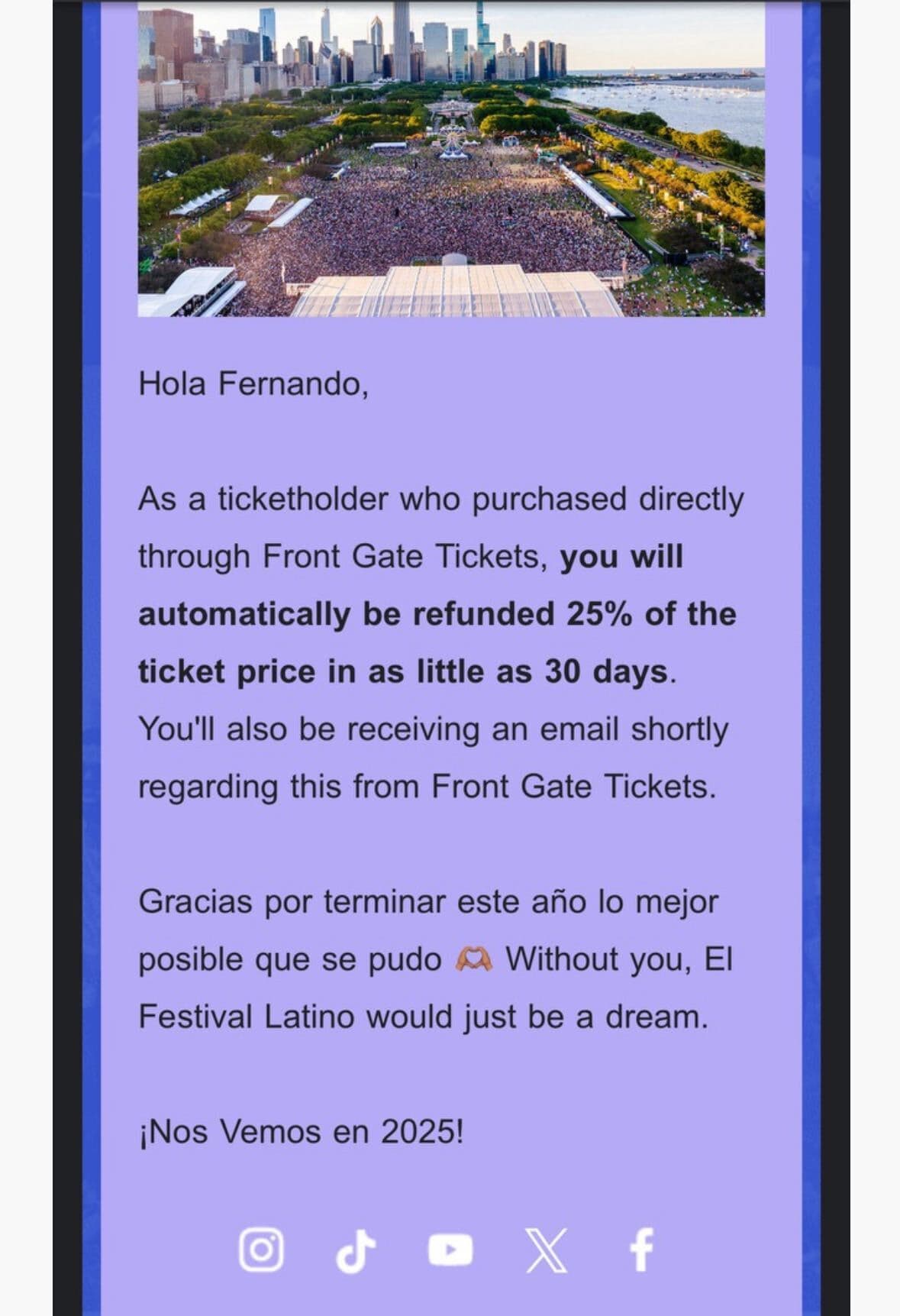 Correo electrónico enviado a los asistentes