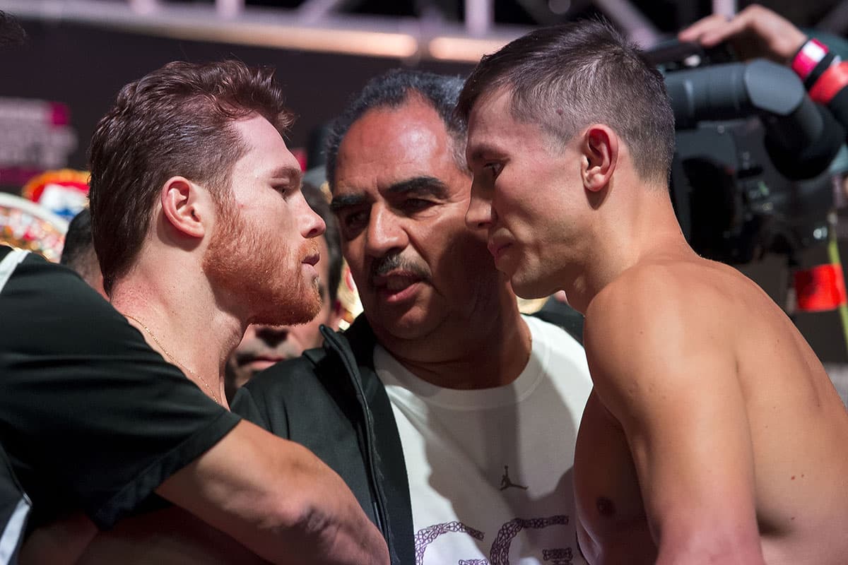 Foto de accion durante el pesaje oficial previo a la pelea Saúl "Canelo" Álvarez vs Gennady Golovkin 2 realizado en el MGM Hotel Casino en Las Vegas, Nevada. Action photo during the official weigh-in prior to the fight Saul "Canelo" Álvarez vs. Gennady Golovkin 2 performed at the MGM Hotel Casino in Las Vegas, Nevada. EN LA FOTO: