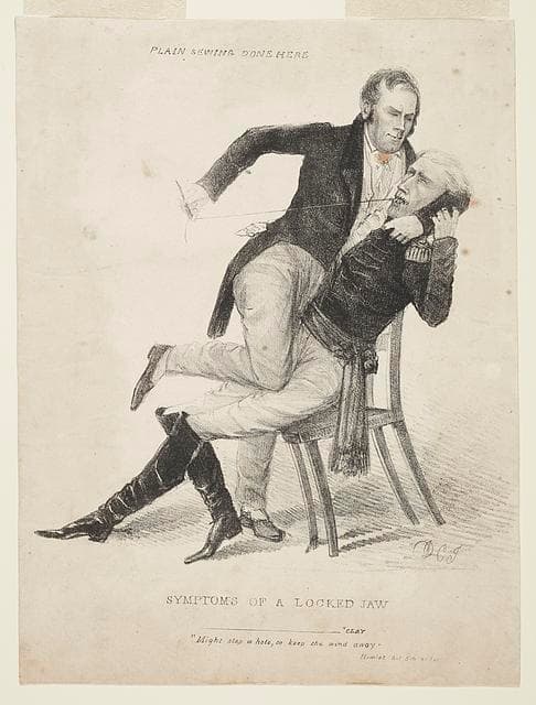 El senador Henry Clay y el presidente Andrew Jackson en una litografía de 1834.