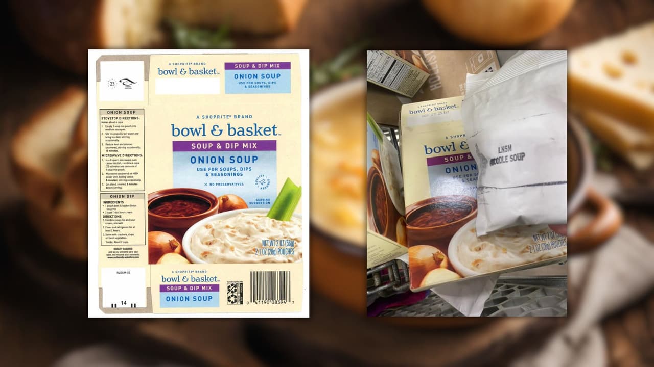 Mezcla de sopa
<b> Bowl & Basket </b>retirada por alérgeno de huevo no declarado.