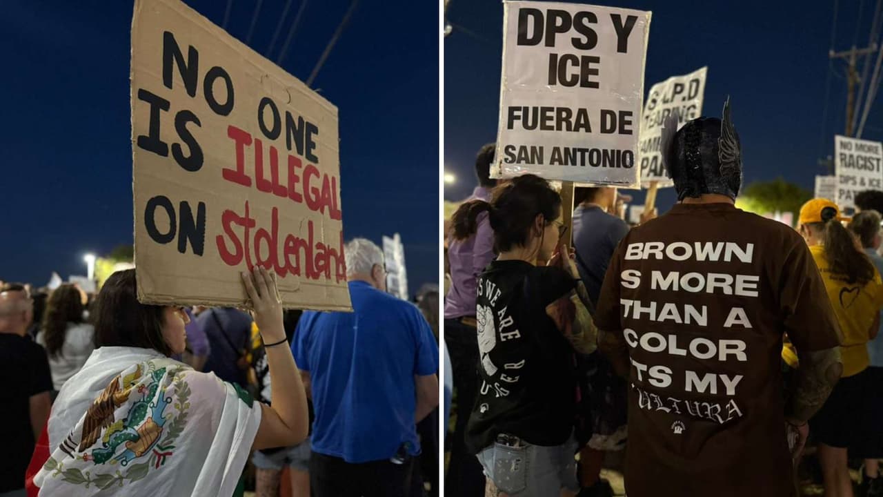 Decenas de personas salieron a las calles este lunes para protestar contra el megaoperativo que dejó 
<b>140 inmigrantes detenidos</b> durante la madrugada del domingo en la zona norte de San Antonio. Activistas, líderes comunitarios y familiares de los afectados denunciaron que la acción fue “violenta e indiscriminada”.
<br>