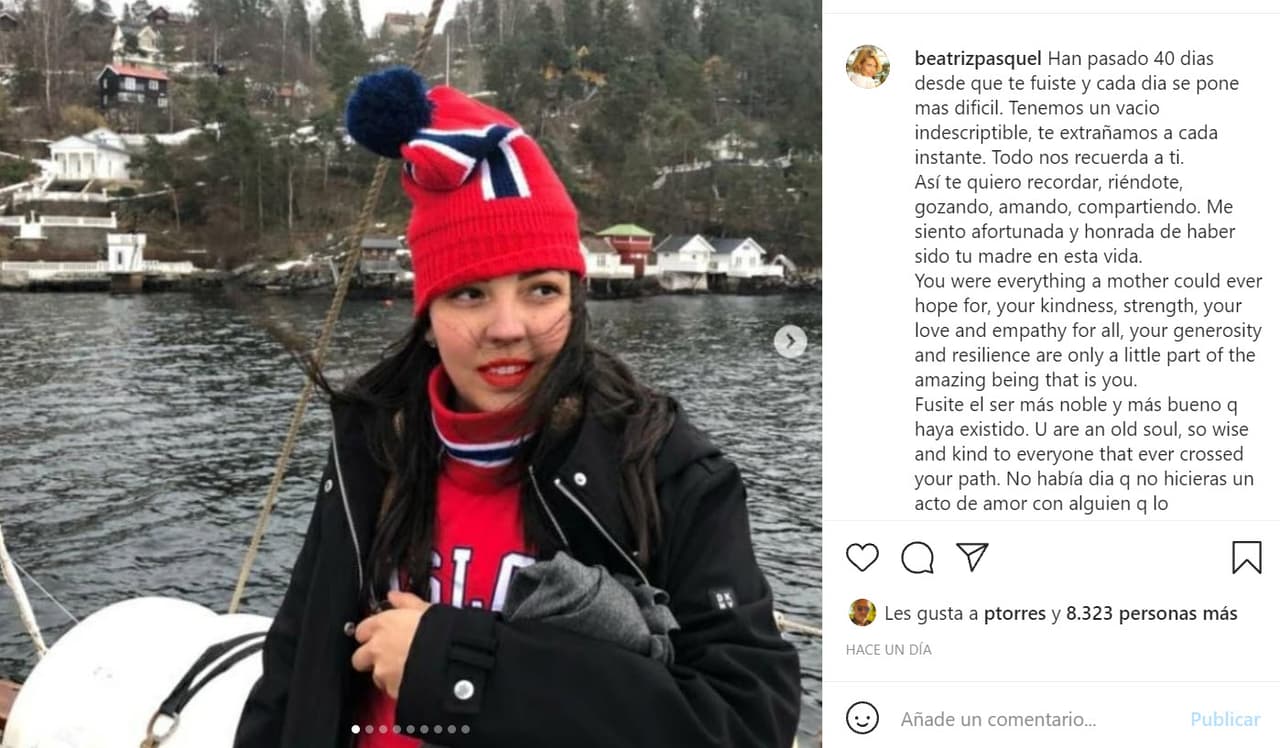 Lo hizo con una conmovedora carta dedicada a la joven en la que además compartió algunas imágenes de la chica: "Han pasado 40 días desde que te fuiste y 
<b><a href="https://www.instagram.com/p/CU5FptQL15R/" target="_blank">cada día se pone más difícil</a></b>", reconoció en el texto, "tenemos un vacío indescriptible, te extrañamos a cada instante. Todo nos recuerda a ti. Así te quiero recordar, riéndote, gozando, amando, compartiendo. Me siento afortunada y honrada de haber sido tu madre en esta vida".
<br>