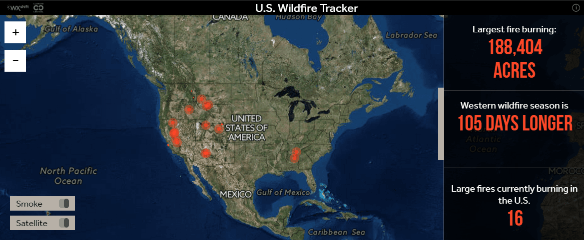Este domingo hay 16 incendios activos en EEUU.