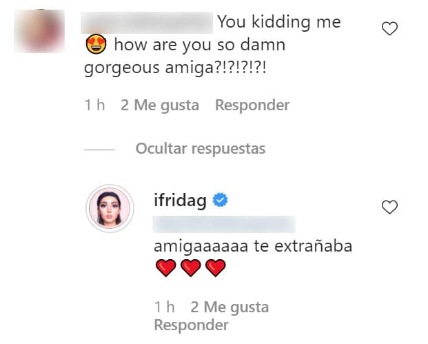 Una de sus amigas le hizo notar lo "hermosa" que se veía y la también modelo le respondió de esta manera.
<br>