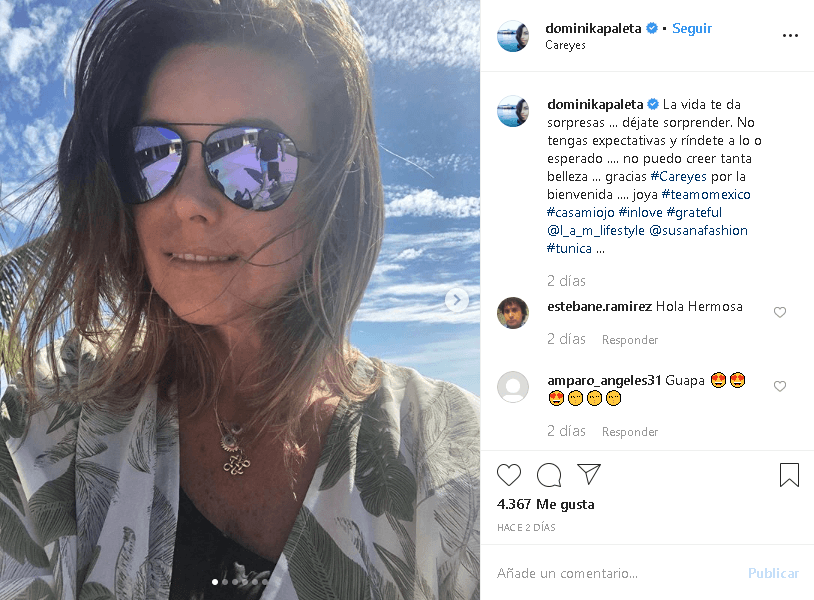 "La vida te da sorpresas. Déjate sorprender. No tengas expectativas y ríndete a lo esperado .... no puedo creer tanta belleza", escribió en esta 
<b><a href="https://www.instagram.com/p/B6MmfrcJPY_/" target="_blank">serie de fotos y videos</a></b>.