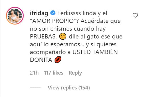 La hija 'La Guzmán' 
<b><a href="https://www.univision.com/famosos/frida-sofia-reacciona-a-la-reconciliacion-de-christian-estrada-y-ferka-con-fuerte-mensaje-fotos" target="_blank">reaccionó a la reconciliación</a></b> de manera pública al cuestionar a 'Ferka' en su cuenta de Instagram acerca del "amor propio" que decía tener y le reiteró que existen "pruebas" de la reputación de Estrada.
<br>