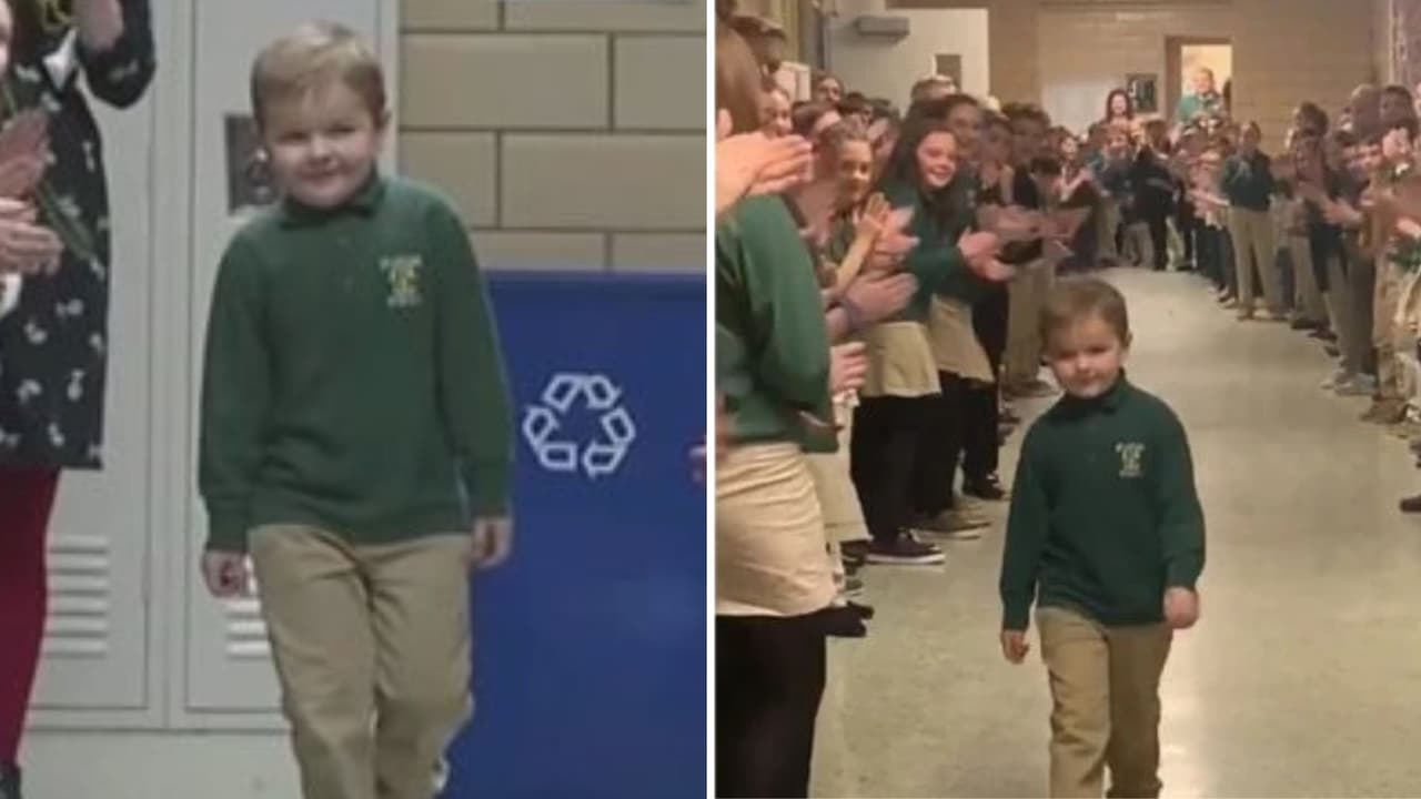 Niño de 6 años recibe emotiva bienvenida en la escuela tras vencer el cáncer y la historia se hace viral