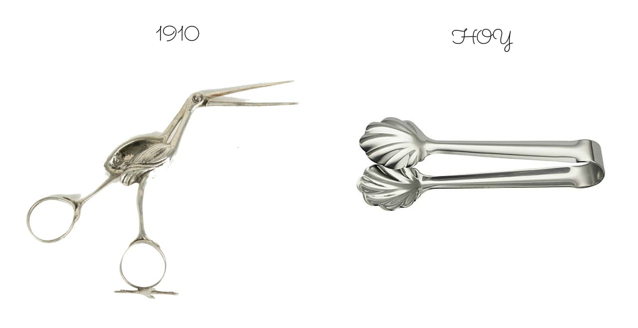 Las pinzas para terrones de azúcar han llevado impreso el estilo de cada época en su manufactura. Desde 1800 las formas han cambiado del rebuscamiento a la sencillez.