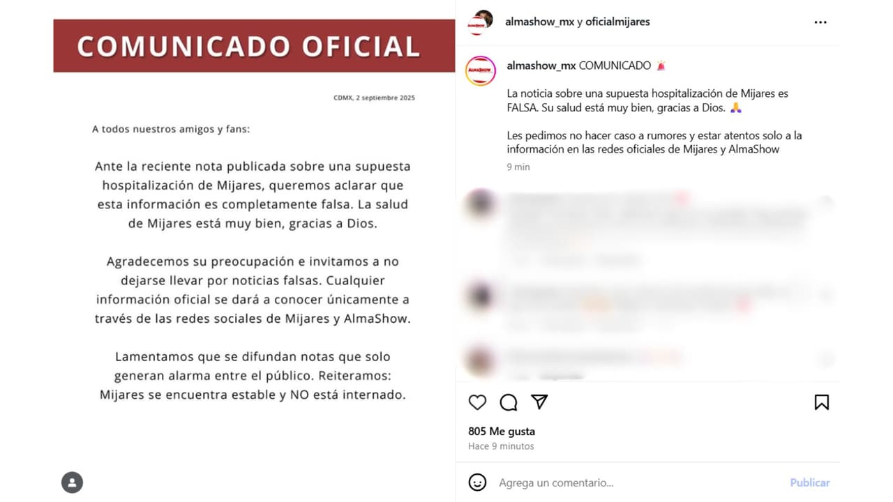 Mijares "está muy bien" de salud.
