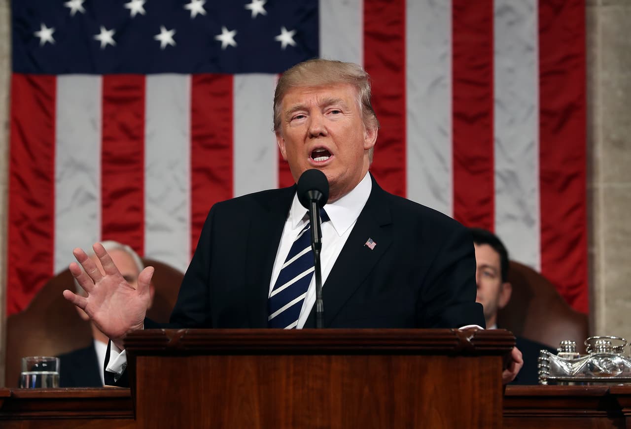 President Donald Trump speaks on Capitol Hill in Washington, Tuesday, Feb. 28, 2017, during his address to a joint session of Congress. (Jim Lo Scalzo/Pool Image via AP)