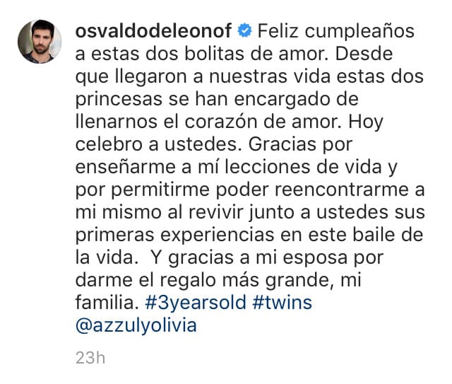 Debajo de la imagen, el actor les escribió un mensaje para expresarles lo feliz que ha sido desde que se convirtió en su padre.