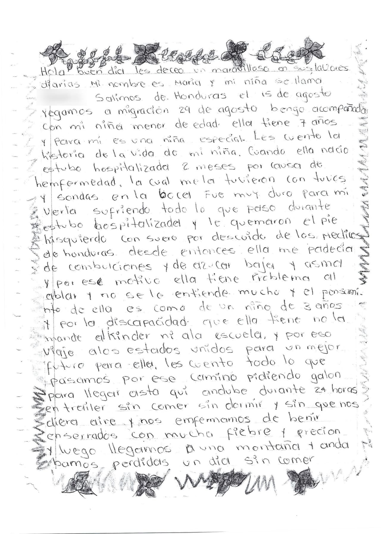 Cartas escritas por los migrantes que esperan en Nuevo Laredo por sus citas ante un juez de EEUU, para solicitar asilo político.