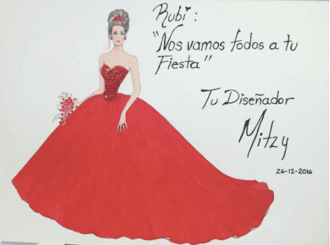 Este es el boceto del vestido que Mitzy le regaló a Rubí Ibarra García y que este lunes se supo que no utilizará.