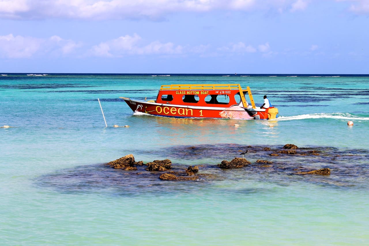 39 científicos de 34 universidades y grupos de conservación ecológica de todas partes del mundo han producido un artículo en la revista Nature que estudió más de 6,000 arrecifes en 46 países. El estudio encontró, entre otras cosas, que a algunos arrecifes les fue mejor de lo esperado a pesar de las presiones del turismo. Este es un barco con fondo de vidrio en el arrecife Buccoo de Tobago.