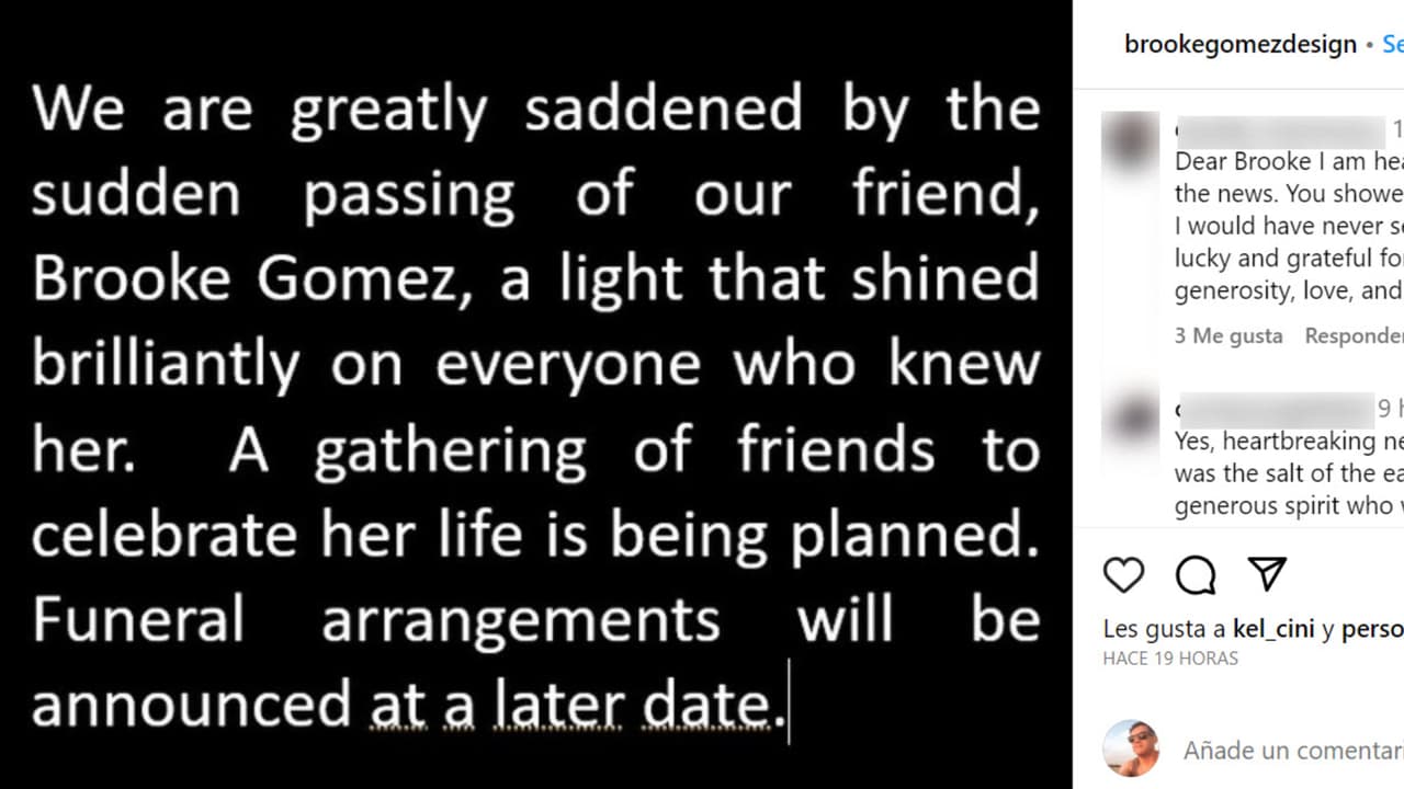 Con este mensaje, el despacho de Brooke Gómez confirmó su repentina y misteriosa muerte.