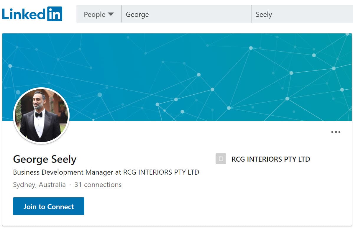 De acuerdo con el perfil que existe bajo su nombre en
<b><a href="https://au.linkedin.com/in/george-seely-023b7a176" target="_blank">LinkedIn</a></b>, George Seely es gerente de desarrollo de nuevos negocios para la compañía RCG Interiors PTY LTD.
<br>