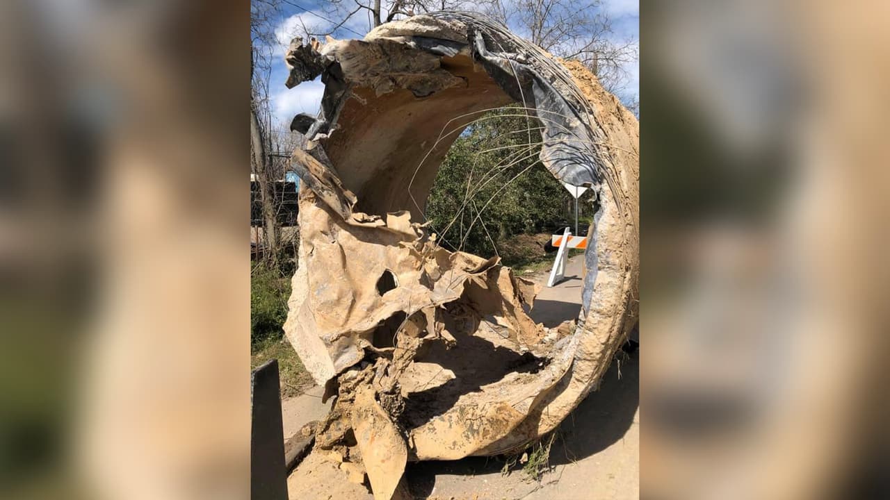 Así quedó el tubo que provocó la inundación del pasado jueves al este de Houston