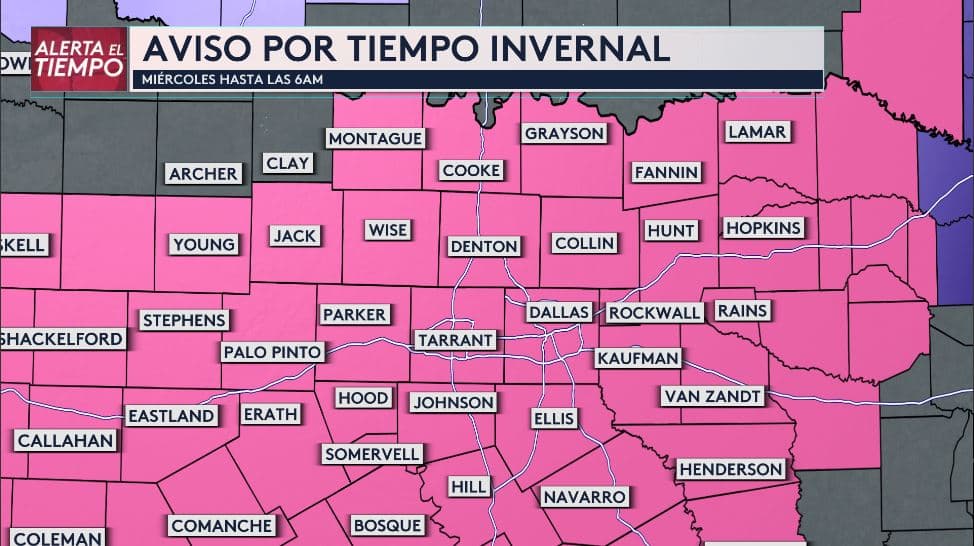 Emiten Aviso por Tiempo Invernal para varios condados del norte de Texas, incluye Dallas – Fort Worth