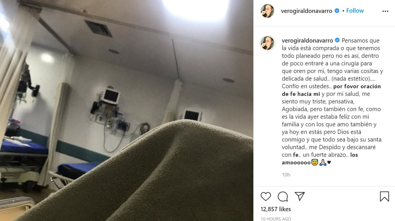 "Pensamos que la vida está comprada o que tenemos todo planeado, pero no es así", escribió junto con 
<b><a href="https://www.instagram.com/p/CB1_H5QnsWL/" target="_blank">esta foto </a></b>desde la sala de emergencias. 
<br>