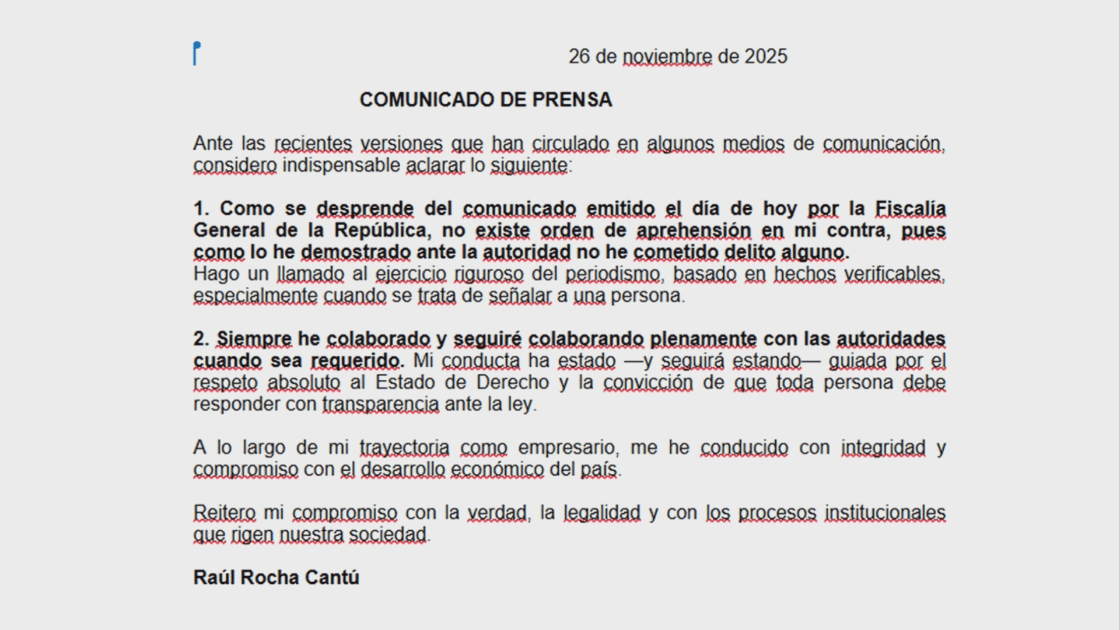 Raúl Rocha reacciona a investigación de la Fiscalía General de la República de México.