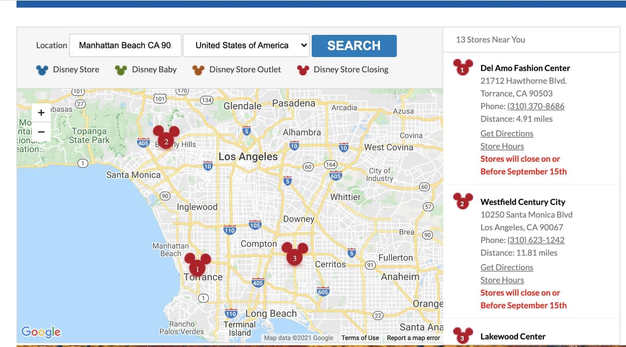 El
<a href="https://www.shopdisney.com/store-locator-and-special-events" target="_blank">mapa para localizar las tiendas de Disney</a> ha sido actualizado para anunciar que sus tiendas cerrarán el 15 de septiembre o antes.