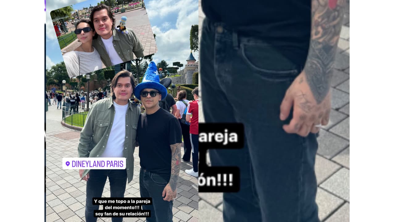 Christian Nodal y Ángela Aguilar se toman fotos con Fercho Portillo en Disneyland París.