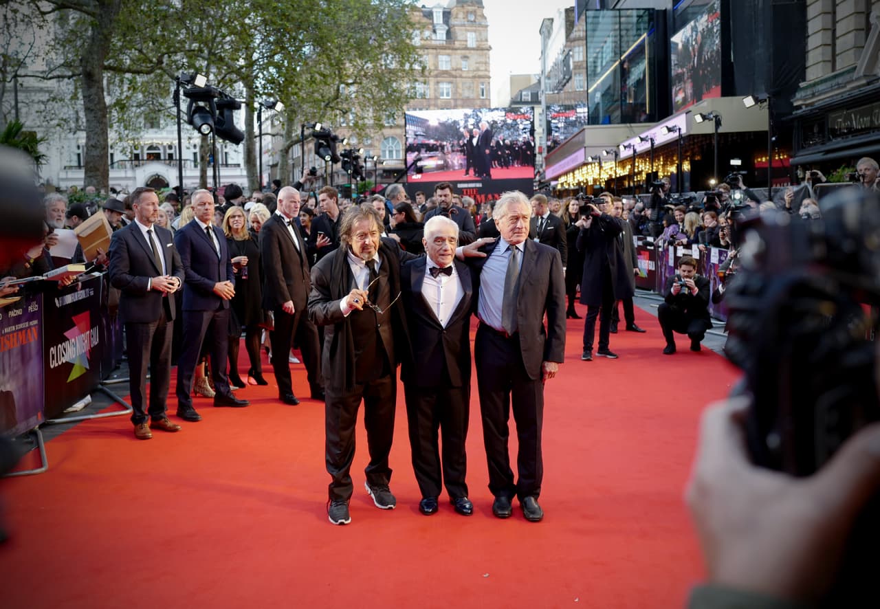De izquierda a derecha, Al Pacino, Martin Scorsese y Robert de Niro, de 'The Irishman'.