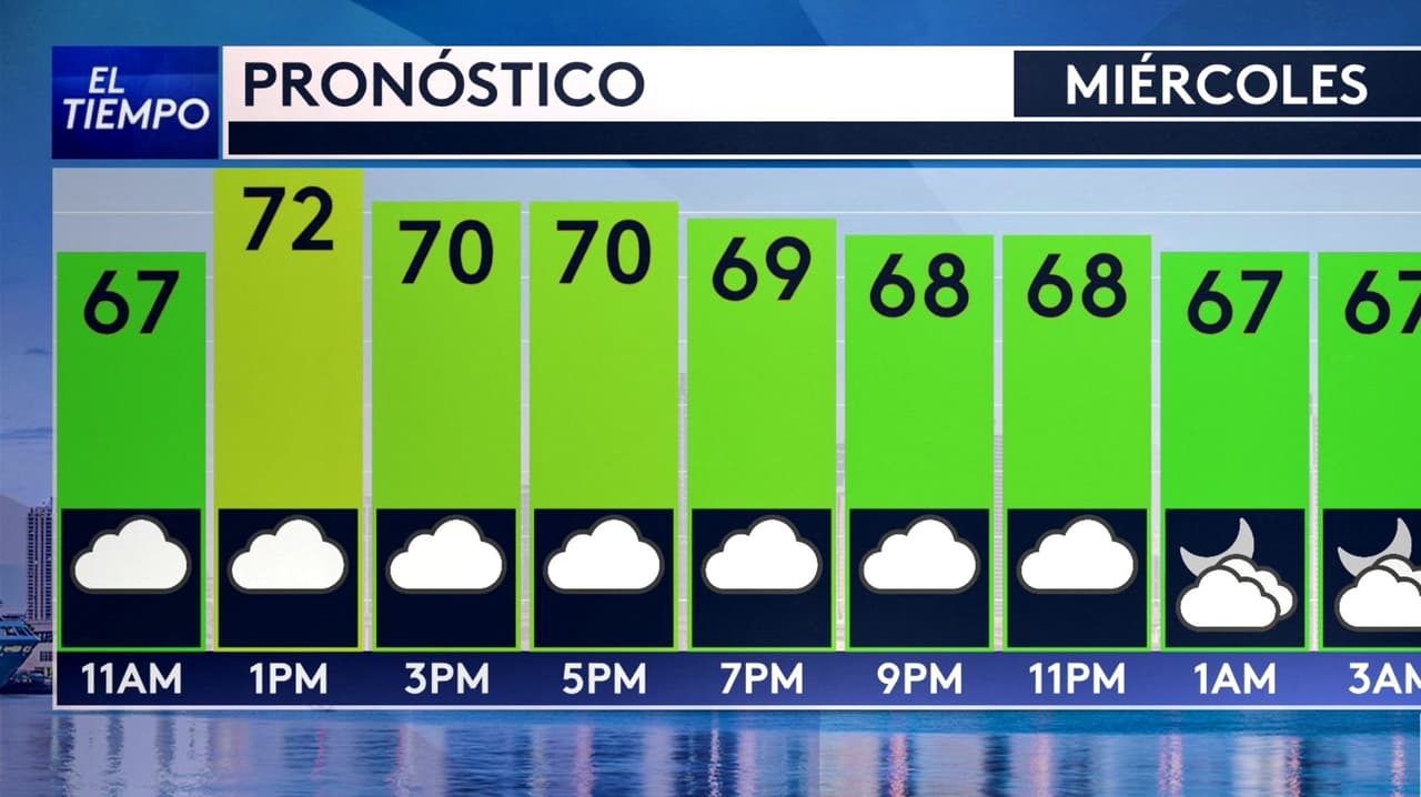 Pronóstico del tiempo hoy en Miami: lluvia y viento; el termómetro alcanzará 70 °F