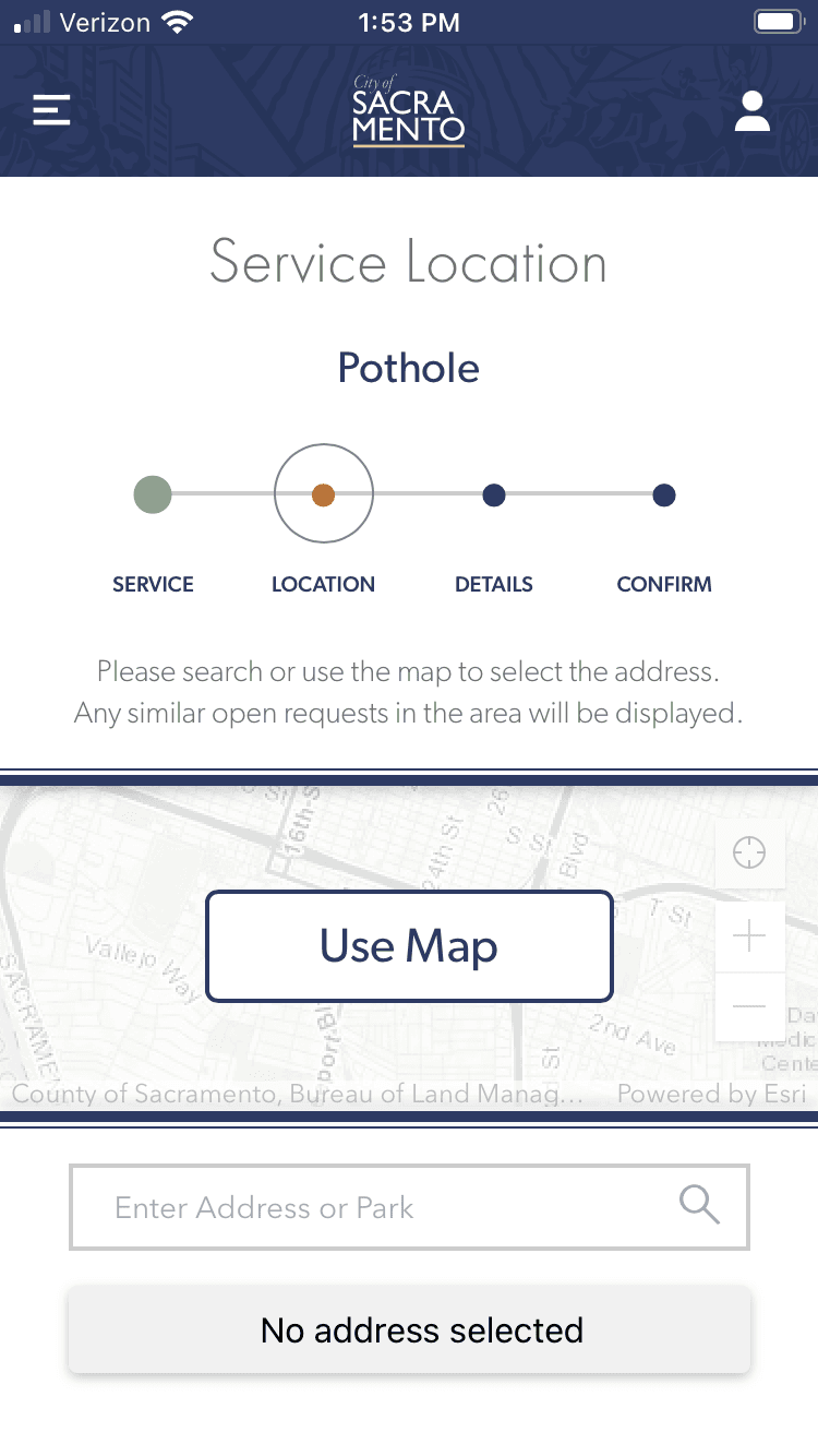 5- Coloca la dirección de la calle que quieres reportar.