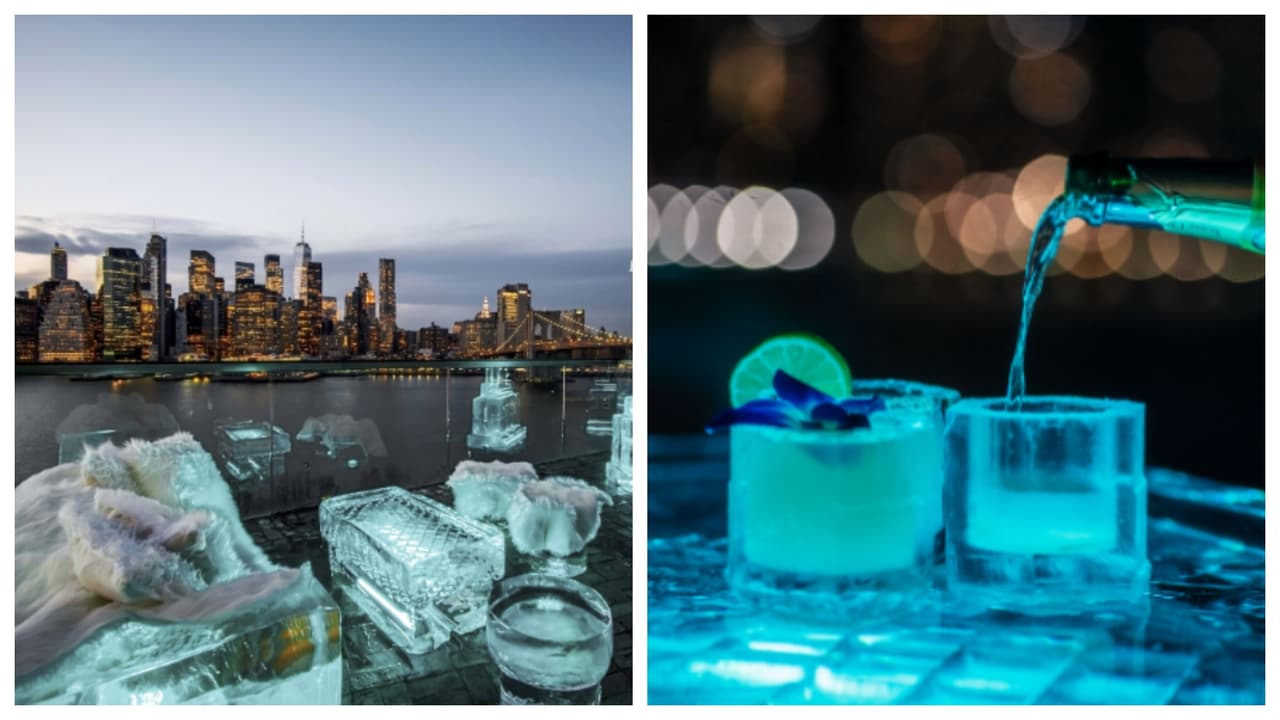Abren un bar de hielo cerca del Puente Brooklyn: los muebles y los vasos están congelados
