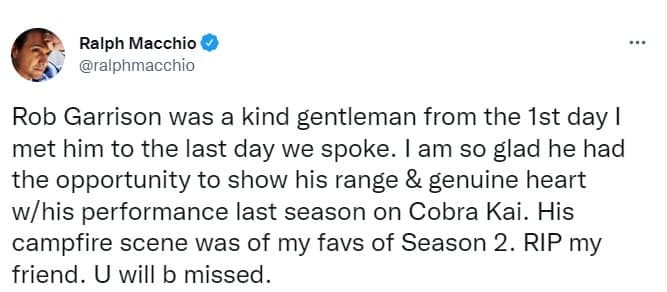 Ralph Macchio se despidió de Rob Garrison a través de Twitter